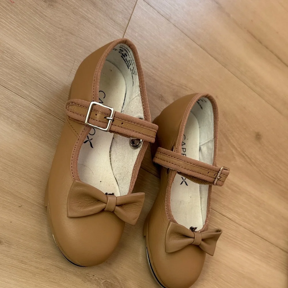Capezio Girls' Tan Tap Shoes with removable Bow Accent 3800 Mary Jane Tap Shoe